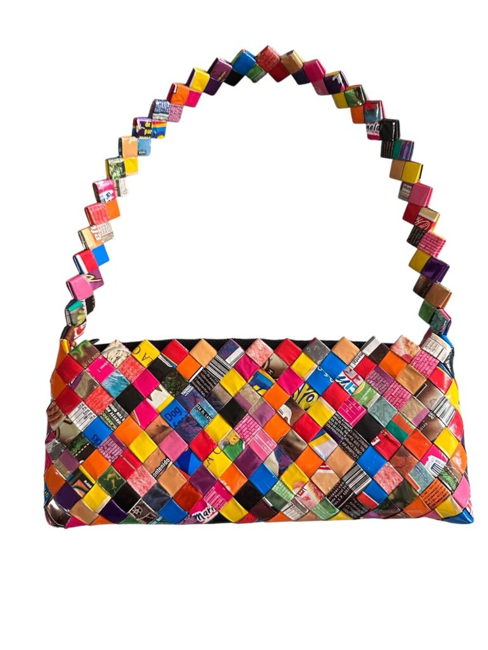 Handmade Recycled Candy Wrapper Purse Woven Eco Friendly Shoulder Bag Multicolor